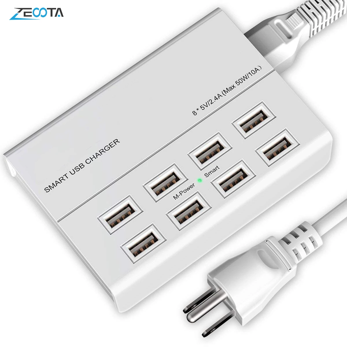USB адаптер для путешествий Зарядное устройство станция 50 Вт 8-Порты и разъёмы Быстрый сотовый телефон зарядная док-станция с 4ft стены Мощность шнур для нескольких устройств
