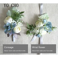 yo cho artificial flower silk roses white wedding corsage pin groom boutonniere flowers cuff bracelet bridesmaid wedding flowers
