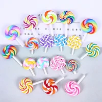 10pcslot soft ceramics polymer clay rainbow lollipop charms mobile phone hair accessories fake simulated food diy jewelry