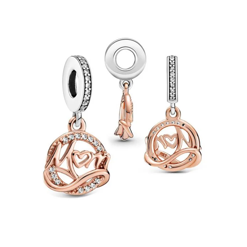 

2021 Mother's Day New 925 Sterling Silver Beads Two-tone Mum Dangle Charm Fit Original Pandora Bracelet Women DIY Jewelry