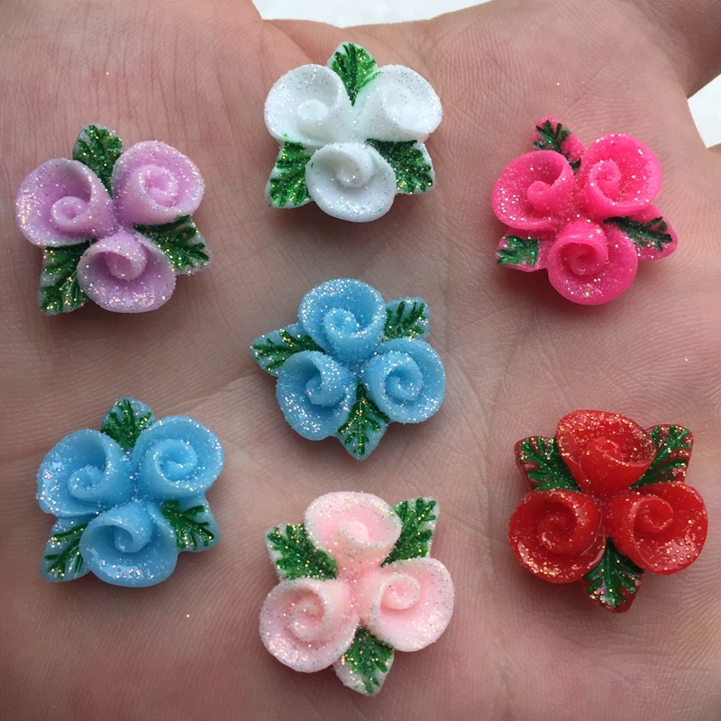 Кавайный цветок из смолы 20 шт. мм с блестящей пудрой Стразы плоским основанием
