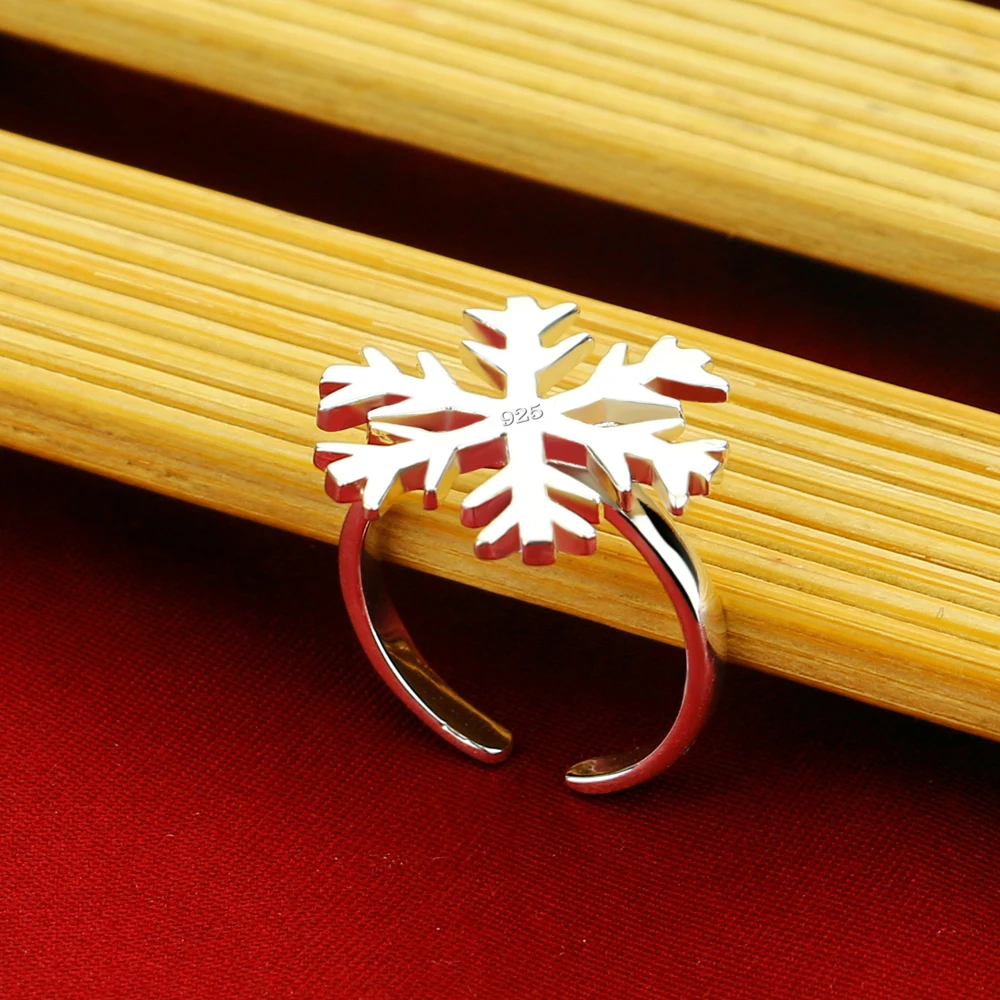 Женское кольцо в виде снежинки из серебра 925 пробы регулируемого размера|snowflake