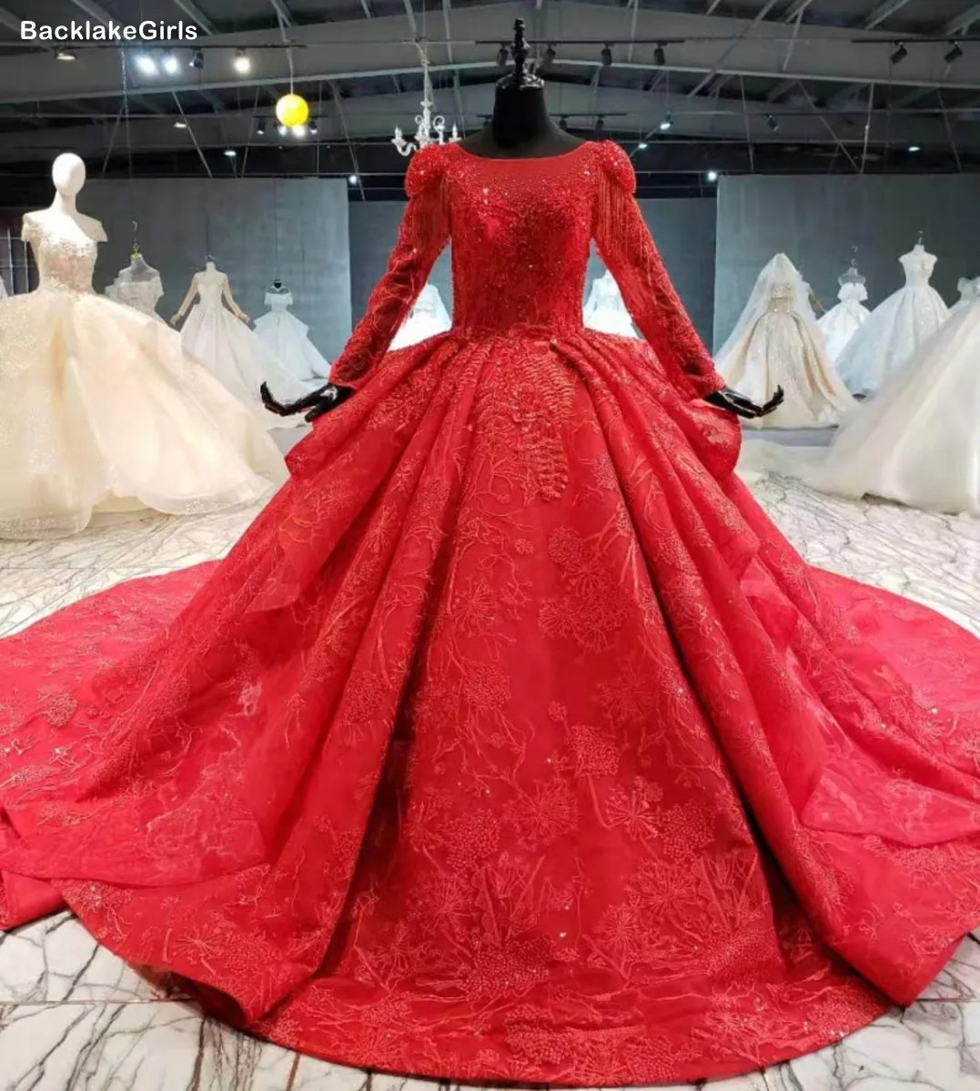 Красное Бальное Платье Свадебное платье 2020 бисероплетение кисточка длинный
