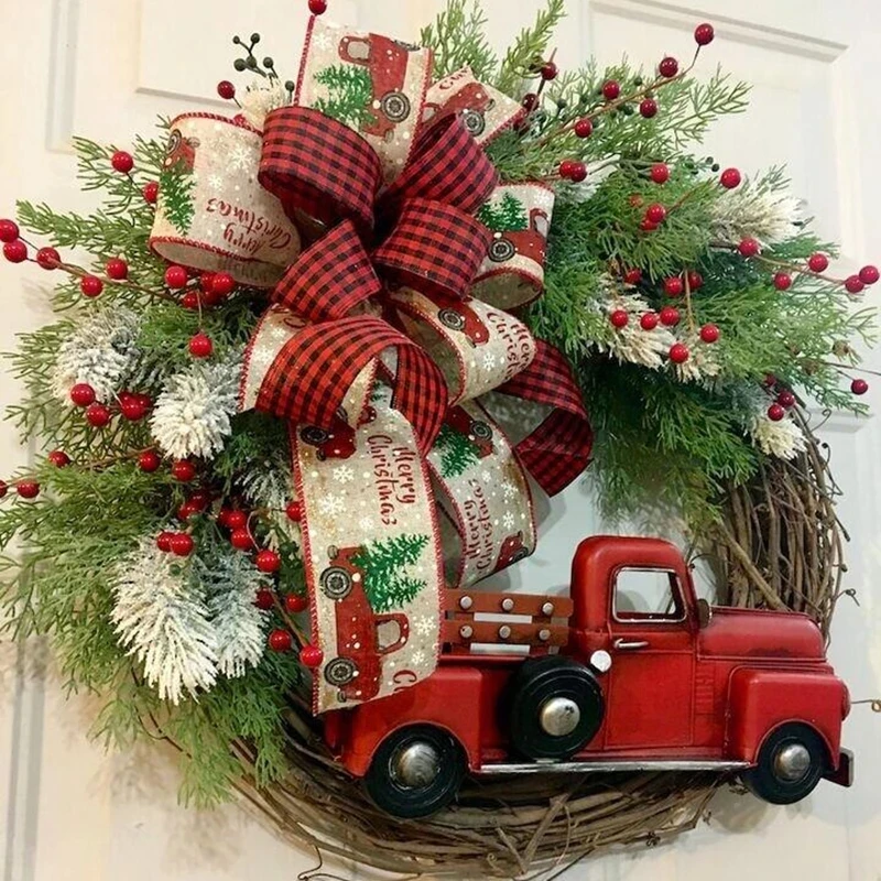 

Red Truck Christmas Wreath Artificial Pinecone Garland Hanging Ornaments Merry Christmas Tree Wreath 2022 Home Decor Xmas Gifts