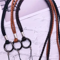pu leather keychain lanyard soft woven rope mobile phone neck strap lanyards for id card key chain usb badge holder diy lariat