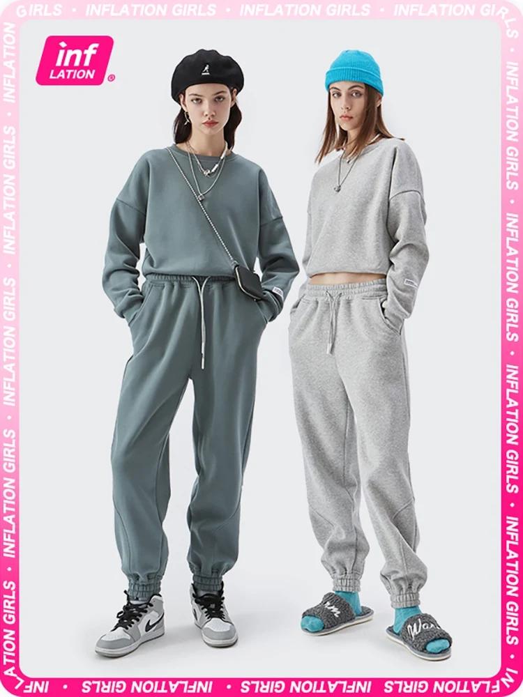 

INFLATION Thick Fleece Tracksuit Women Sportswear Sweatpant Set Winter Warm Casual Matching Sweatsuit Set Lady Jogger Suit