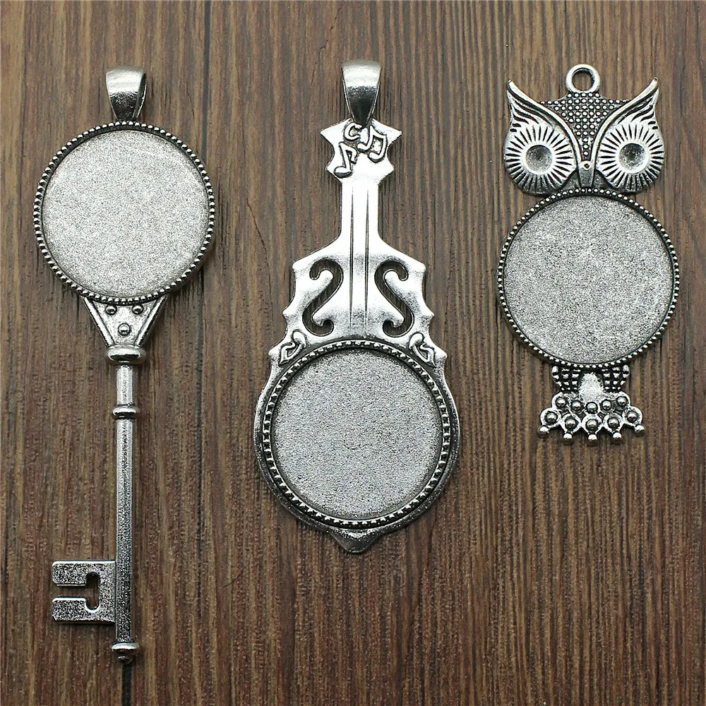 

2pcs Fit 25mm Round Glass Cabochon Base Setting Pendant Tray For Jewelry DIY Making Antique Silver Color FM4032