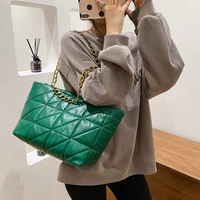 green high capacity big pu leather shoulder bags for women 2021 womens winter branded trending chain handbags and purses