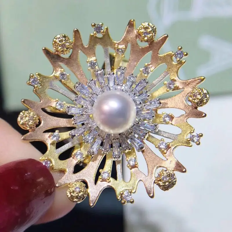

DIY accessories new grinding micro inlay zircon sand blasting process delicate flower brooch coat pin empty