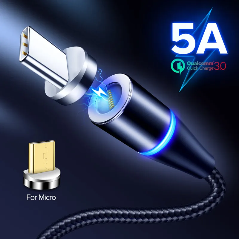 Магнитный зарядный USB кабель GETIHU 5A типа C быстрая зарядка магнитный светодиодный