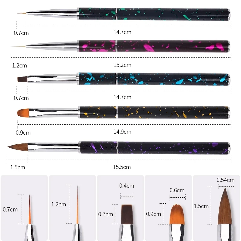 

5pcs Nail Brush Set Draw Line Pen Smudge Colored Drawing Hook Line Pen Stroke Gem Blooming Nail Art Brush