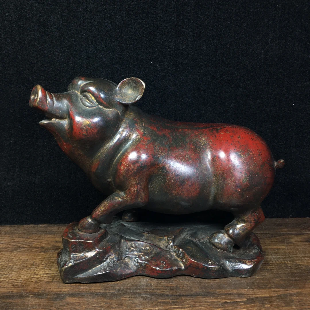 

Home Decor 7" Tibet Buddhism Old Bronze Cinnabars Chinese Zodiac Pig Statue Lucky Wangcai pig ornaments Enshrine the Buddha