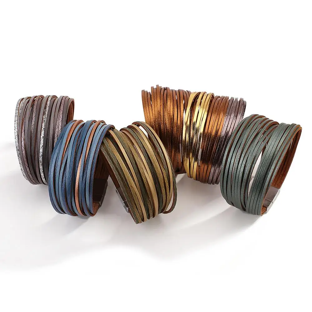 Браслеты ALLYES в стиле бохо Многослойные женские тонкие кожаные ювелирные