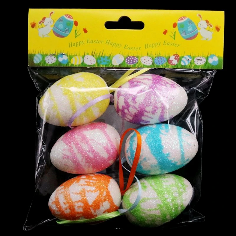 

6 Pcs/Pack Foam Easter Eggs Painted DIY Crafts Artificial Ornament Pendant Decor 69HF