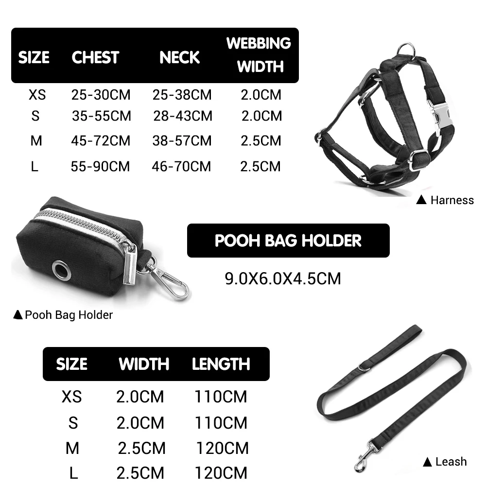 Black Velvet Dog Harness Personalized High Quality Durable Collar with Gold Metal Buckles Quick Release Pet and Leash | Дом и сад
