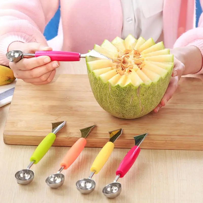

1pc Home Double-head Stainless Steel Dual-purpose Fruit Watermelon Cutting And Carving Device Platter Spoon Kitchen Accessories