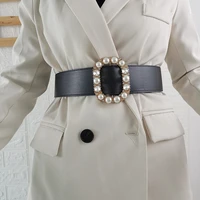 big no pin buckle wide belts dress gold luxury pearl alloy buckles black strap for women coat party wedding decorate waistbands