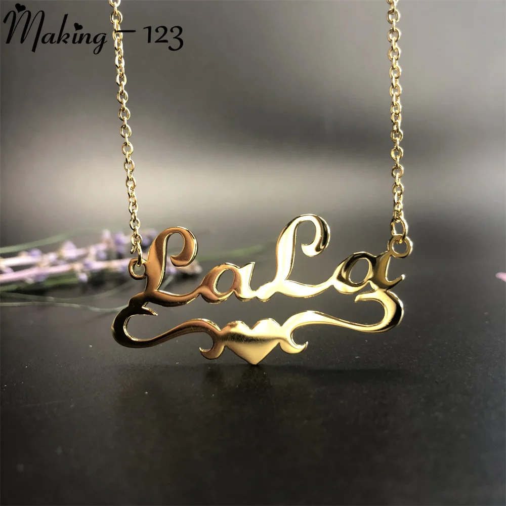 Custom Name Necklace For Women Trendy Heart Ribbon Nameplate Necklaces Stianless Steel Choker Valentine's Day Gifts Wholesale