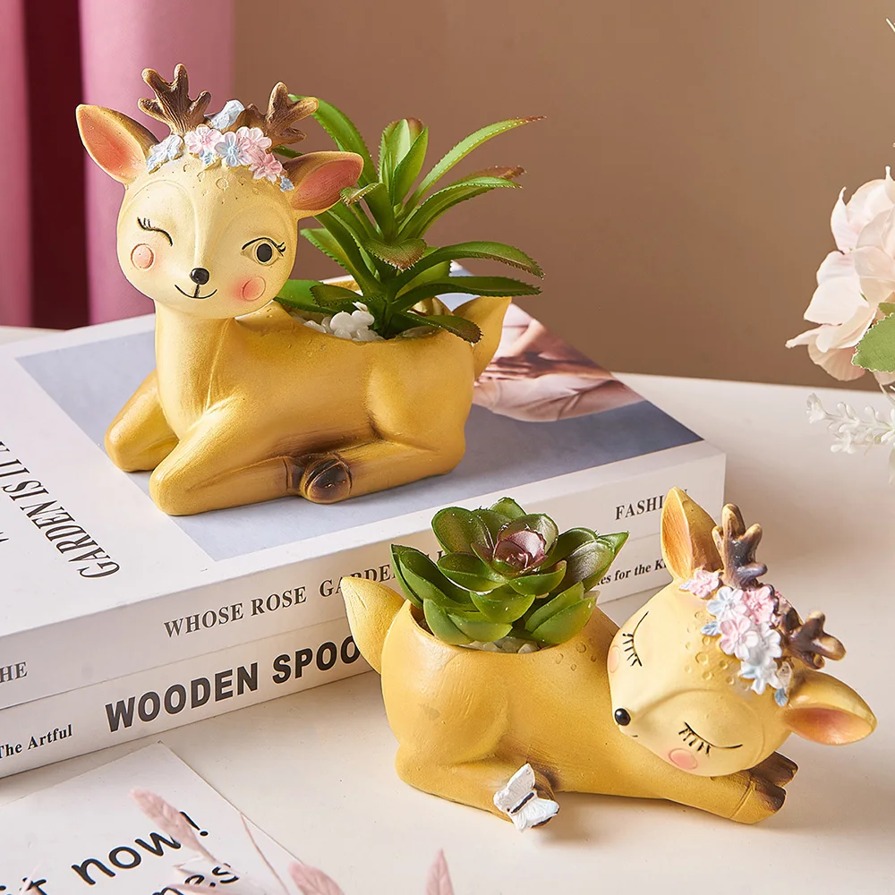 Смола олень украшения Ваза Цветок Олень скульптура ваза для цветов креативное