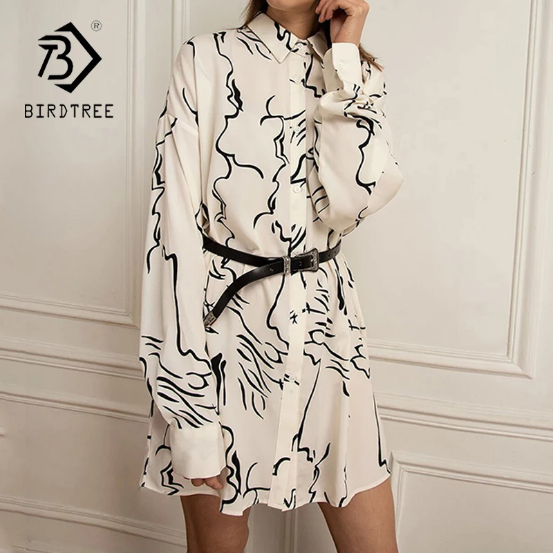 Весна и осень 2019 женское свободное белое платье-рубашка с длинным рукавом