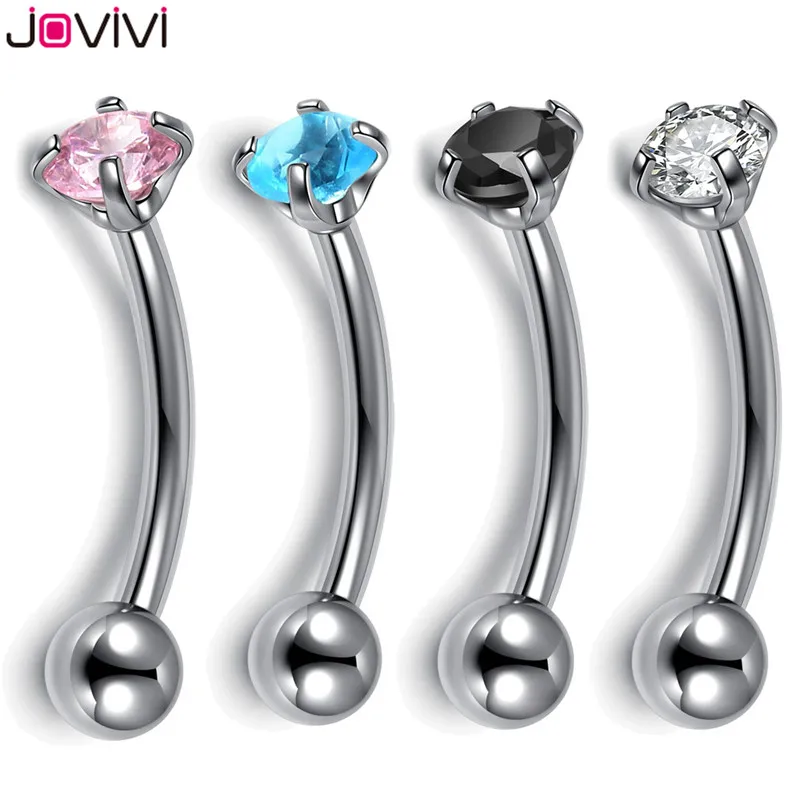 JOVIVI 16G 316L нержавеющая сталь круглая прозрачная кубическая циркон изогнутая бровь