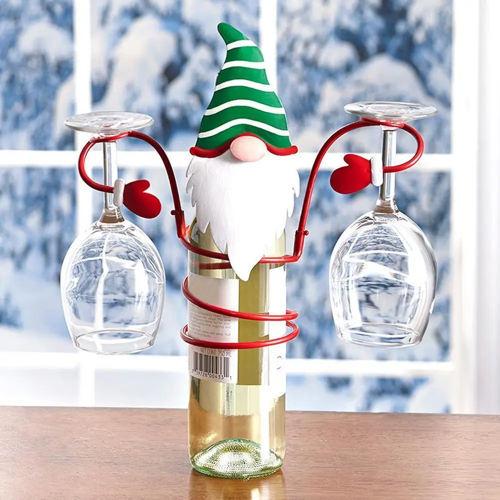 

New Christmas Wine Holder Rack Holiday Wine Bottle And Glass Holder Red Wine Holder Christmas Tabletop Decoration Metal Crafts