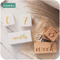 bopoobo baby milestone cards square engraved wood infants newborn photography calendar card number baby photo accessories