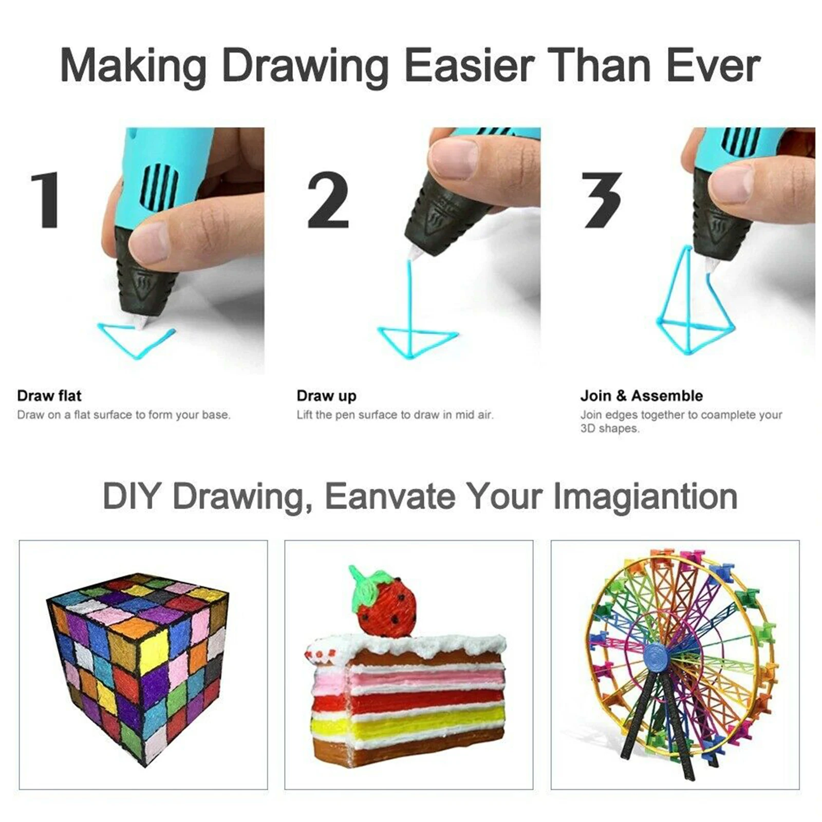 3D печать Pen US UK AU штепсельная вилка европейского стандарта рисующего Граффити