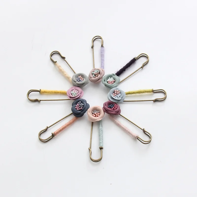 Большая брошь тканевая в виде цветка длина 9 см Ретро стиль большие безопасные