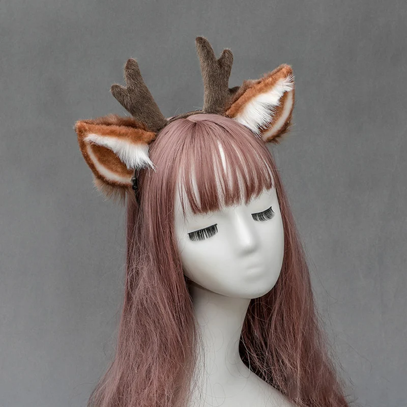 Furry Anmimal Faux Fur Antler Hair Band Women Cute Reindeer Deer Ear Hair Hoop Xmas Headbands Lolita Anime Cosplay Headwear