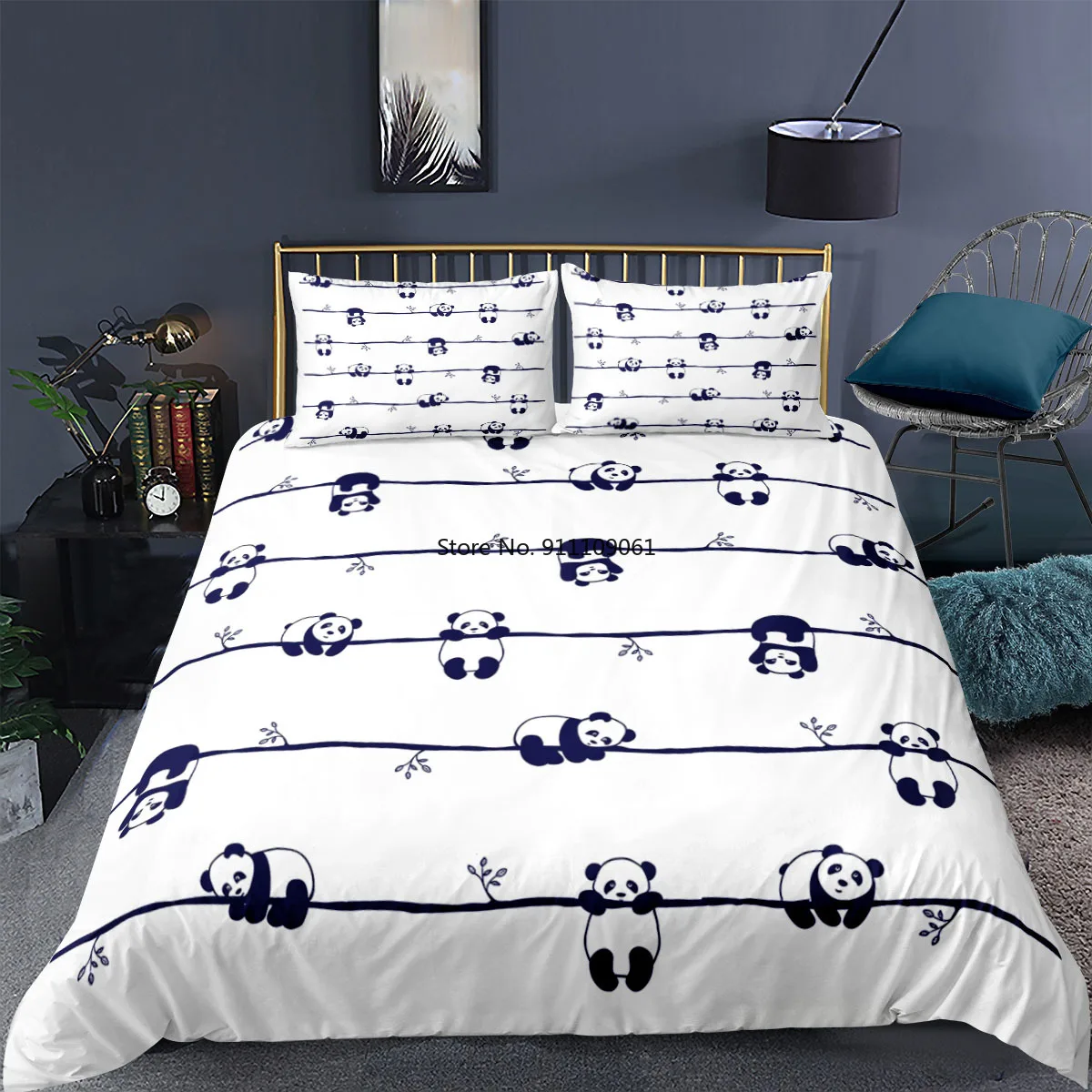 

2-3Pcs Cartoon Panda Pattern Duvet Cover Set Kids/Children Soft Bedding Set Boys Girls Bedspreads Comforters Green Bamboo Bed