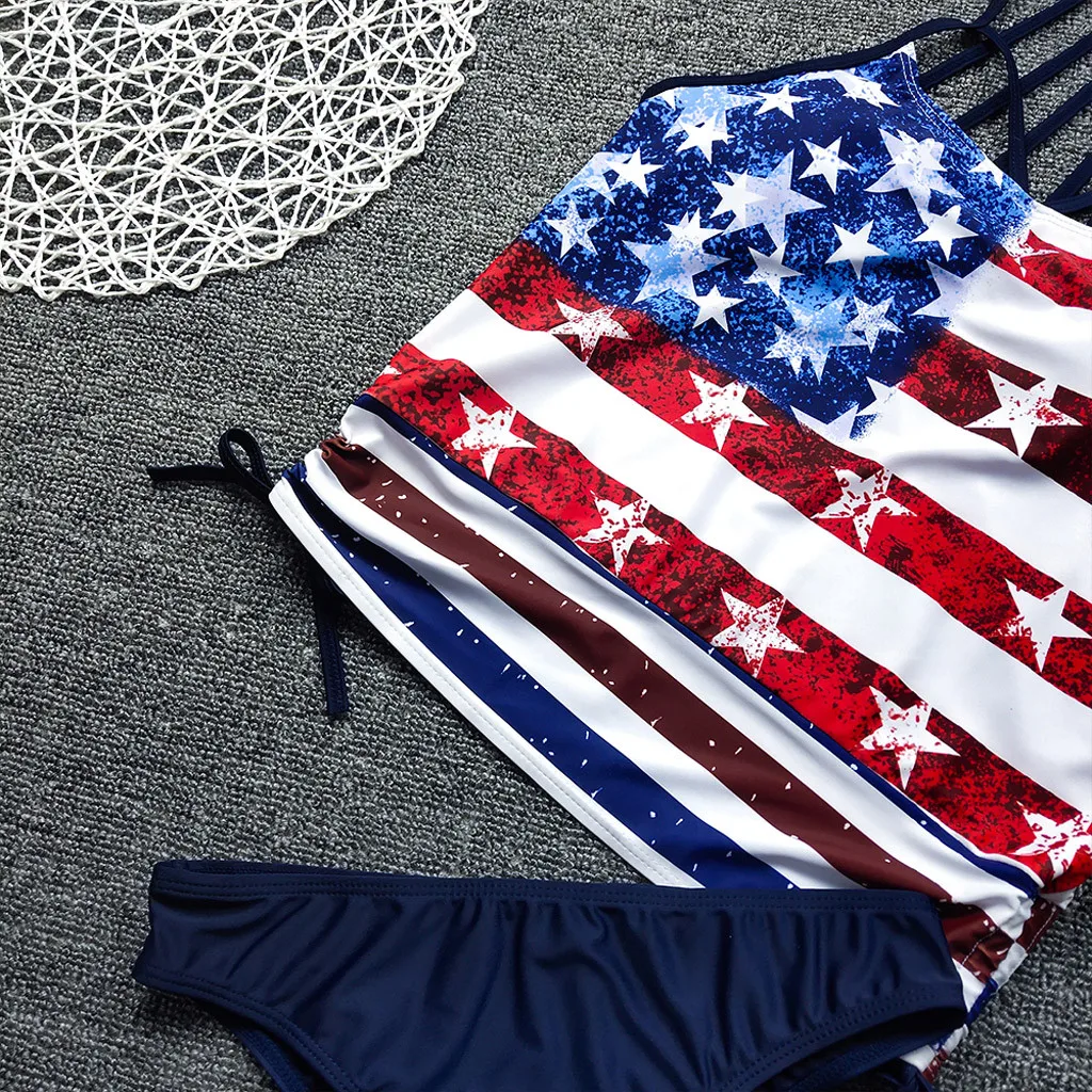 

Women's Plus Size American flag Crisscross Back Boyshort Two Piece Swimsuit Female Summer Sexy Bikini Set maillot de bain femme