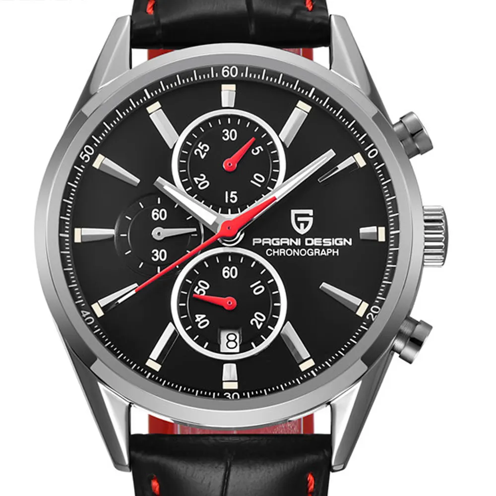 46 мм Pagani Дизайн Светящиеся стрелки черный/белый/синий циферблат Дата кварцевые