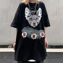 Harajuku printed couple printed oversized tops 2022 summer new Korean fashion gothic hip-hop style c