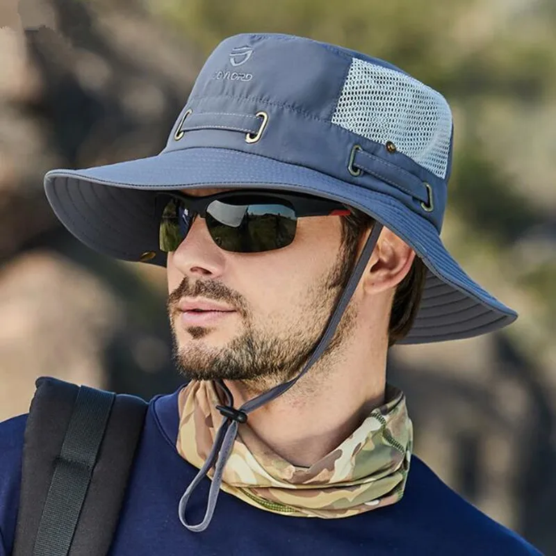 

Men Flat Cap Summer Mesh Breathable Bucket Hats Men's Panama Fishing Cap Wind Rope Fixed Couple Climbing Travel Hat Women's Hat