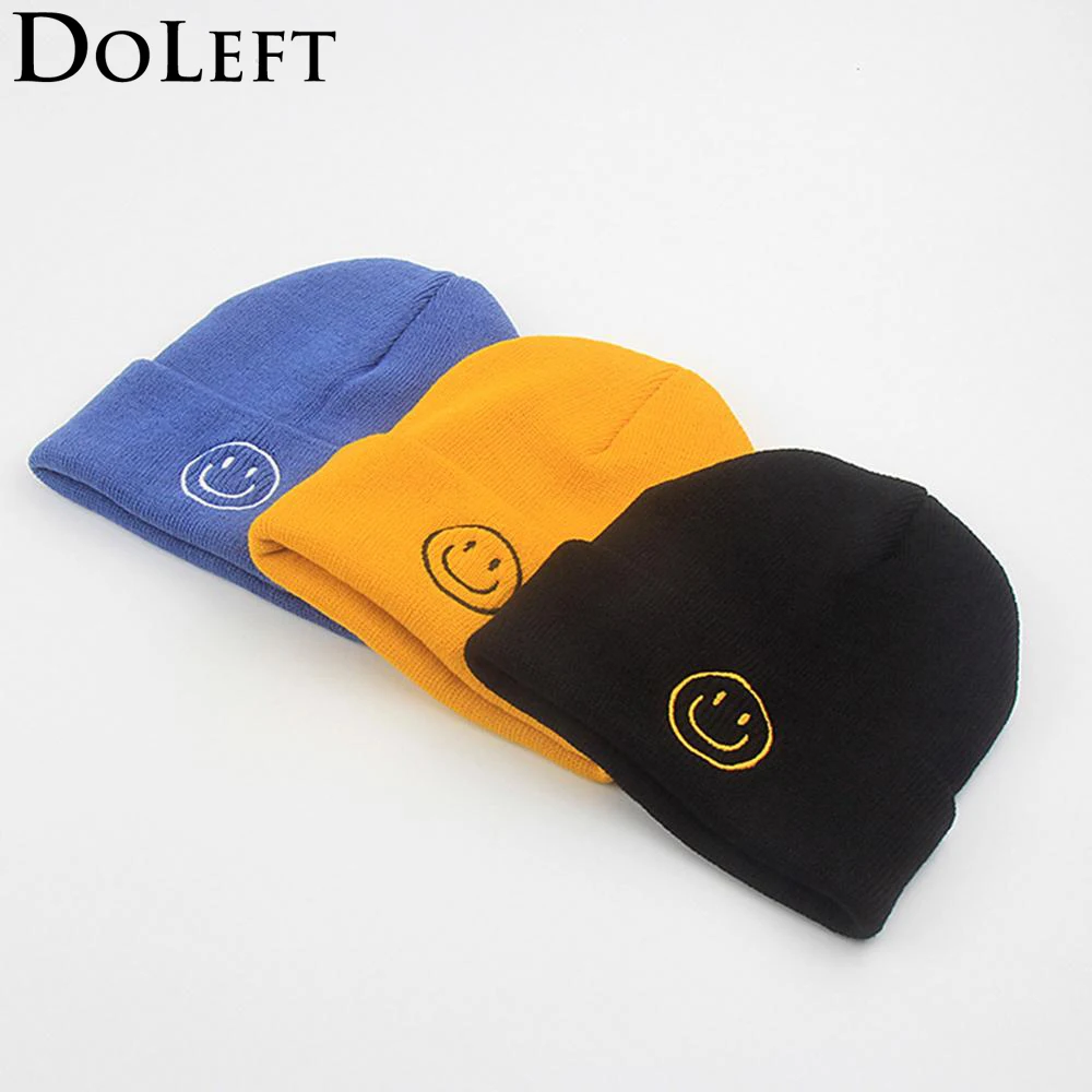 

New Cute Smile Crochet Knit Cap Winter Hats For Women Fashion Smile Expression Skullies Beanies Caps For Men gorras hombre 2021