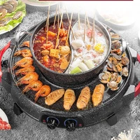 220V Electric Barbecue Grill Machine Hotpot Non-stick Household Multi Cooker Pan Hot Pot Two Flaver Hot Pot