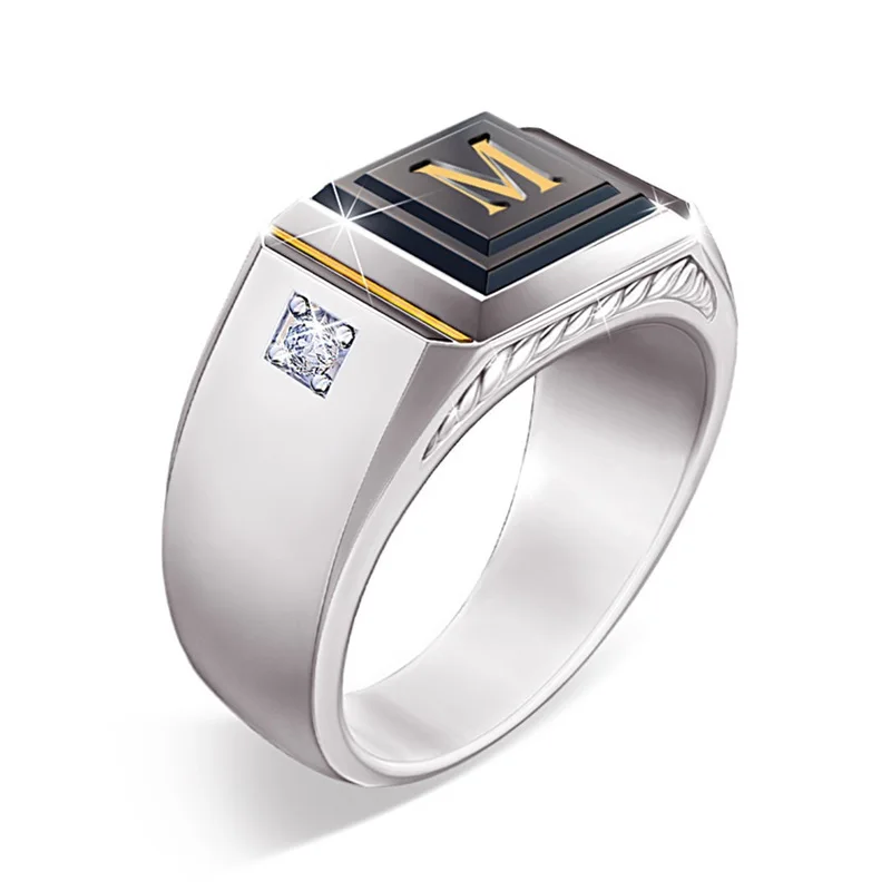 

OMHXZJ Wholesale RR1230 European Fashion Hot Fine Man Male Party Birthday Wedding Gift M Square AAA Zircon 18KT White Gold Ring