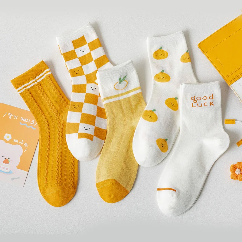 

Spring Cotton Women's Socks New Breathable Cotton Socks Fresh Fruit Socks Cute Orange Pattern Girl Socks Combed Kawaii Harajuku
