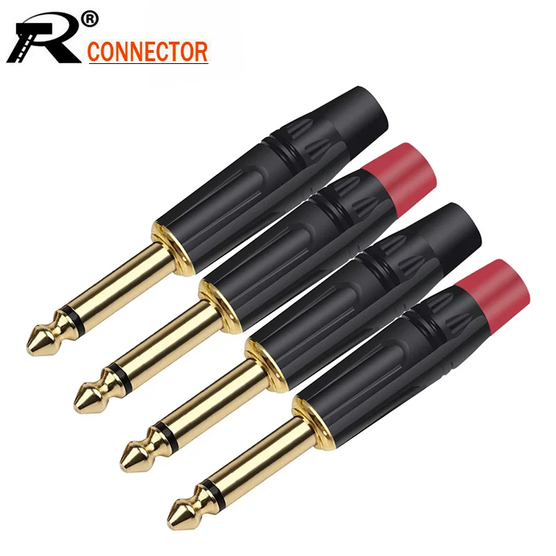 Разъем моно штекер позолоченный латунь 6 35 дюйма 10 шт. 3 мм 1/4 мм|connectors gold|pole