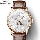 Мужские кварцевые часы LOBINNI, роскошные Брендовые мужские часы с сапфировым покрытием, водонепроницаемые японские кварцевые часы с отображением даты и фазы Луны, мужские наручные часы с Т-образным циферблатом