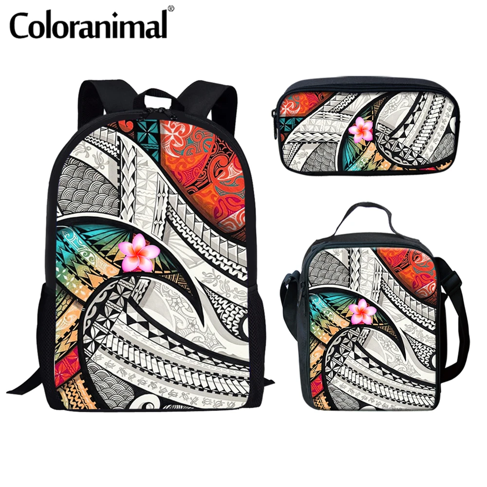 

Coloranimal Hot Style Girls Boys Canvas Backpack Pretty Tribal Design Polynesian Plumeria Pattern Women School Bag Bolsa 2021