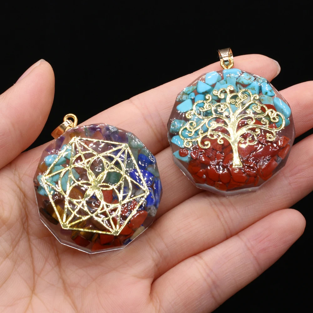 

Natural Stone Pendants Circular The Seven Chakras Necklace 34x34mm for DIY Jewelry Making High Quality Gift