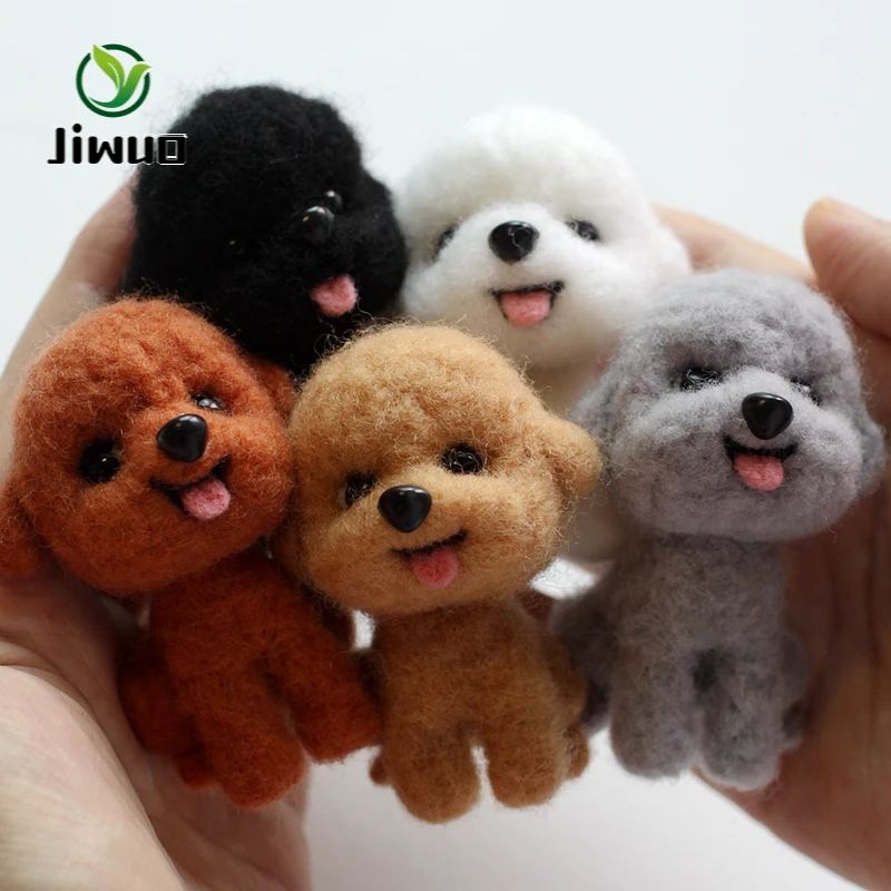 Jiwuo Teddy Dog Wool Needle Felt Toy Poke Animals DIY Craft Kit Handmade Cute Animal Felting Material Package For Kids Hot Sale