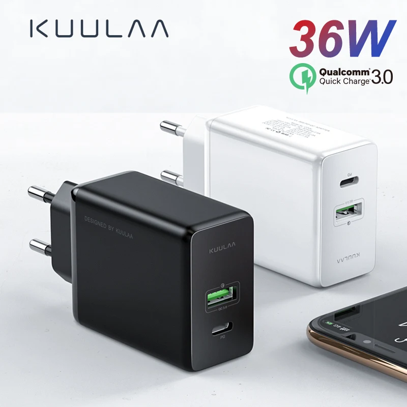 KUULAA Quick Charge 4 0 3 36 Вт USB зарядное устройство PD быстрое US EU переходник супер для iPhone 11
