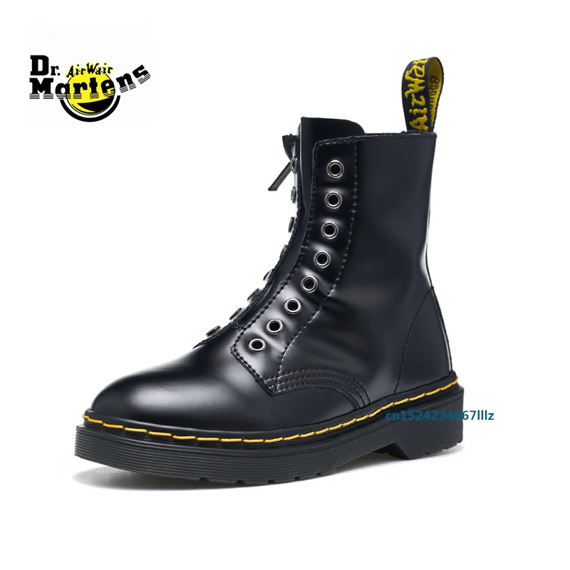 

Dr.Martens Women Black Laceless Side Zipper Punk Motorcycle Doc Martin Boots Ladies Anti-Slip Casual Leather Rock Mujer Shoes
