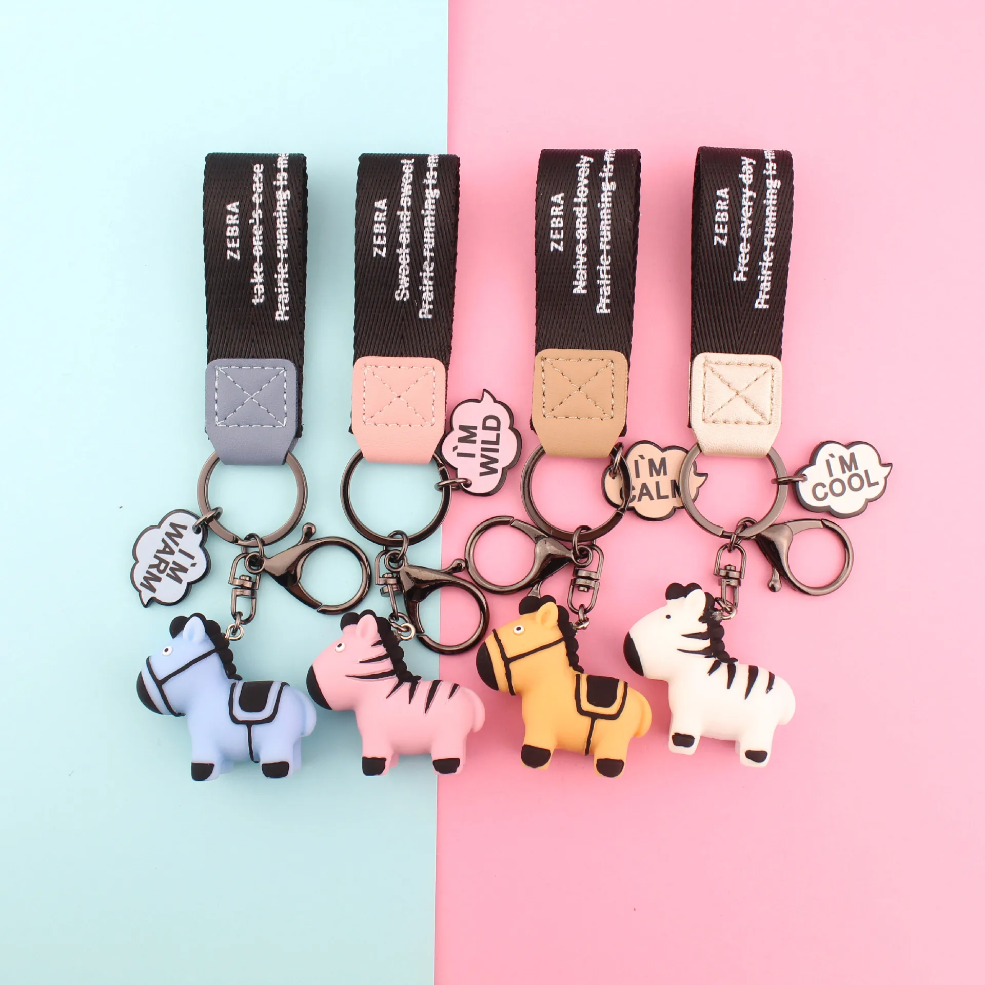 

Creative new INS cartoon animals cute pony keychains logo ribbon schoolbag pendant car keychain cortex zebra keyring women gift