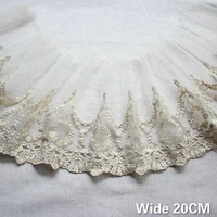 20cm wide white tulle lace fabric glitter gold thread embroidery fringe ribbon diy wedding dress apparel curtains sewing decor