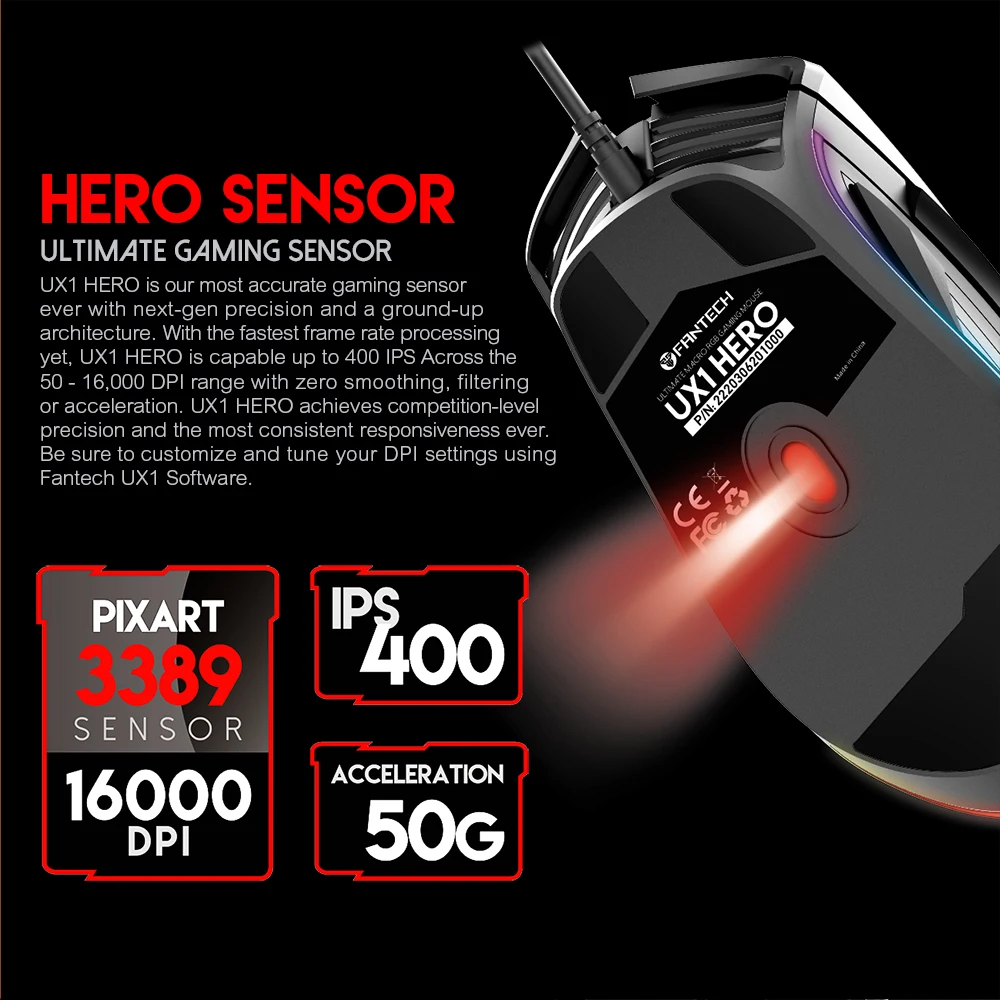 Fantech UX1 Регулируемая 16000 dpi 8 кнопок макро USB кабель мышь верхний уровень