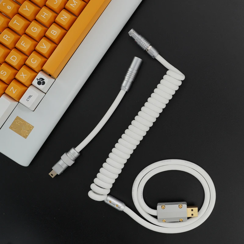 GeekCable manual custom keyboard cable rubber data cable with aviation plug, top configuration white Type-C Mini Micro PH/XH